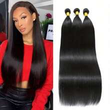 3 Bundles Straight Hair Extensions 100% Virgin Human Hair 4 Bundles Double Weft Extensions For Natural Black Unprocessed Sleek & Smooth Texture Lightweight & Durable For Versatile Styling - Natural Black - View 9