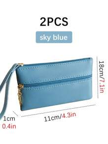 1pc PU Material Multifunctional Simple Large Capacity Ladies Handheld Coin Purse Double Pull Ladies Clutch Bag Is Suitable For Ladies To Use When Going Out, Perfectly Matching With Prom Accessories