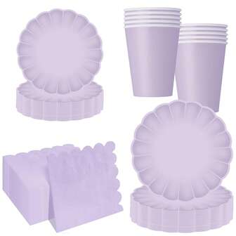 10pcs/20pcs/40pcs/50pcs/Set, Fan Shaped Paper Plate 9 Inch 7 Inch Shell Edge Disposable Dinner Tray Paper Cup Paper Towel Birthday Wedding Party Decoration (Light Purple) Mother's Day Gift Wedding Birthday Party Supplies Daily Picnic Camping Tray