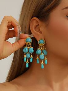 1 Paar olivgrüne Vintage-Palast-Stil-Ohrringe mit langen Quasten, einzigartiges personalisiertes Design, geeignet für Partys und den täglichen Gebrauch