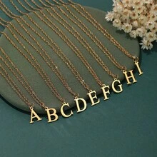 Initial Letter Necklace Stainless Steel Gold + Velvet Bag Cute Pendant Delicate Gift - U - Xem 6