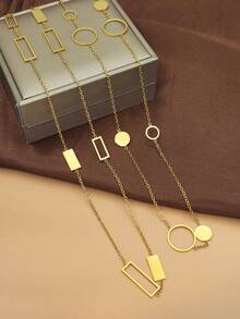 1 件女式 18K 镀金不锈钢镂空方形/圆形/长方形/星形长项链毛衣链，生日情人节约会礼物，舞会配饰，波西米亚度假风格情人节 - 金黃色 - 查看 23
