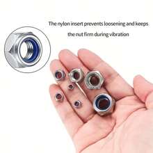 Kit surtido de 145 piezas de tuercas de seguridad con inserto de nailon métrico, Tallas de M3 a M10, acero inoxidable 304, tuercas de seguridad hexagonales de grado profesional para pernos, proyectos DIY y mantenimiento de maquinaria
