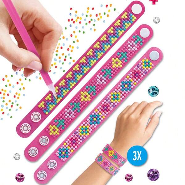 Set da 3 braccialetti fatti a mano in EVA con diamanti finti, decorazione creativa, bracciali con strass, adatti anche per bambini, colori casuali