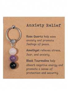 1 pieza Llavero de cristal natural, para nuevos comienzos, llavero de piedra curativa para aliviar la ansiedad, curación de cristales, regalo de fiesta o graduación para mujeres