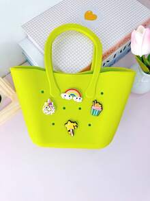 1pc Children Silicone Solid Color Flower Hollow DIY Detachable Handbag - B - View 19