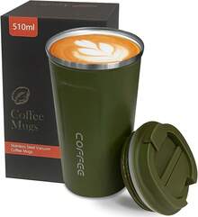 2025YINBAOGE Insulated Travel Coffee Mug, Spill & Leak Proof, Portable To Go Camping Stainless Steel Coffee Tumbler, Reusable Thermal Coffee Cup With Lid For Hot & Cold Drinks (Black, 12 OZ) - 綠色 - 查看 1