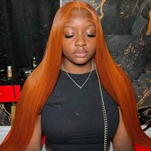 34 Inch Straight Orange Ginger Lace Frontal Wigs Human Hair 350 Colored Brazilian 13X4 HD Transparent Lace Front Wigs 200% Density For Women - S350 - Xem 1