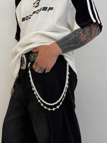 Accesorio de cadena de cintura con perlas falsas de estilo punk, cadena de cintura de múltiples capas con colgante de borla, joyería de cintura para hombre, regalo para fiesta de hip hop