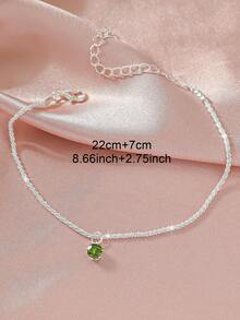 1 件简约优雅百搭闪亮银铜合金链配绿水晶吊坠脚链，适合送礼、日常、婚礼、派对、海滩、旅行装，适合女士 - 銀色 - 查看 4