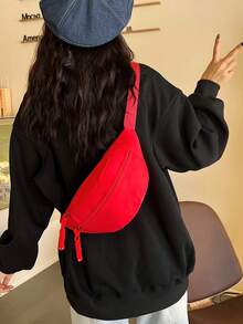 Nylon High Capacity Chest Bag Waist Pack, Unisex Suitable For Daily, Sports, Running, Travel, Leisure Use - Red - View 3