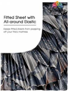 4 件套海军蓝大理石几何图案床单套件，易于护理超细纤维柔软床上用品套装，花卉床笠套件（1 件床单+1 件床笠+2 个枕套），床笠套件，特大号双人床，全尺寸床单，深口袋，最大 11.8 英寸枕套，柔软透气防皱，更适合睡眠，豪华酒店风格，送给妈妈爸爸朋友的礼物，宿舍床上用品，返校床上用品 - 彩色 - 查看 5