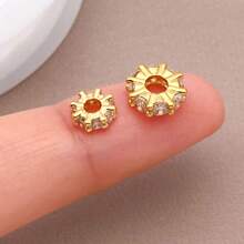 2/4/6 piezas Espaciador de cuentas de circonita cúbica de bronce con baño de oro verdadero de 18K, cuentas sueltas redondas planas con strass para bricolaje para encontrar joyas, hacer joyas, accesorios de moda y regalos creativos de 6/8mm