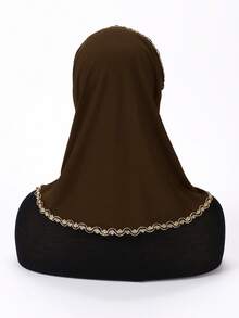 Khăn trùm đầu viền vàng thanh lịch, khăn trùm đầu chống gió thời trang, lý tưởng để đi chơi và làm đẹp cho vẻ ngoài của bạn, băng đô cho abaya hàng ngày dưới mũ, mạng che mặt cho phụ nữ - màu đen - Xem 7