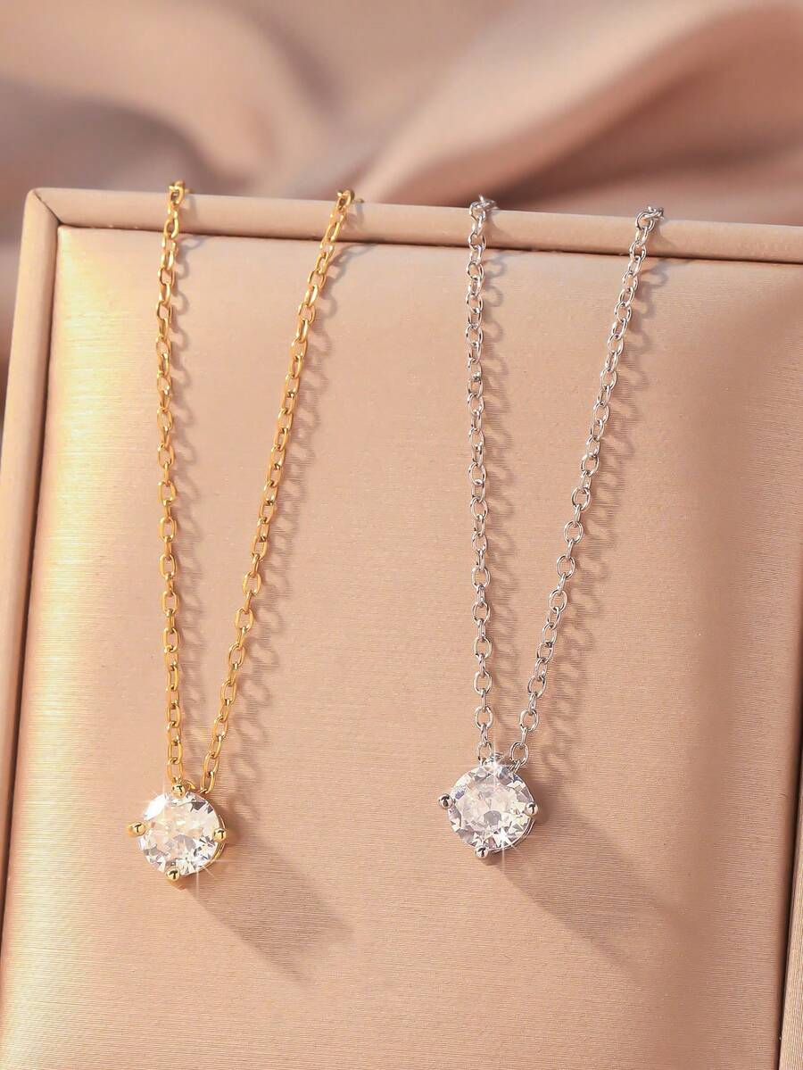 1 件锆石吊坠和铜链项链，优雅的女士日常休闲配饰