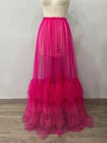 1 件新娘拖尾分层/蛋糕裙，黑色透视松紧腰长款可拆卸超长薄纱舞会礼服，裙长 110 厘米 - 彩色 - 查看 23