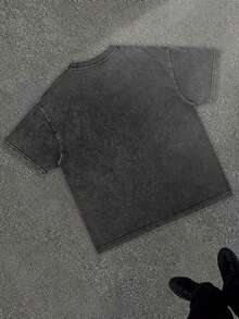 Men's Retro 230g Washed Cotton T-Shirt-"SEE NO EVIL", Printing, Casual Summer T-Shirt, Graphic Y2K Shirt Round Neck, Short Sleeve, Funny T Shirts High Quality Cotton, Machine Washable, Casual Summer T-Shirt With Shoulder Drop Design And Smooth Fabric - 黑色 - 查看 2