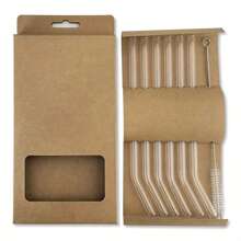 Un set de 6 paie + 1 perie. Paie transparente din sticlă borosilicată, rezistente la căldură, lavabile și reutilizabile, paie pentru suc, rechizite școlare.