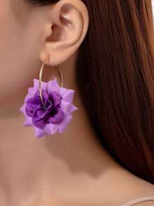 2pcs Fashionable Elegant Vivid Purple Rose Hoop Earrings, Suitable For Women For Daily Wear, Party, Outdoor Activities