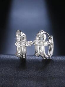 Boucles d`oreilles en zirconium micro-incrusté avec pendentif à boule en diamant torsadé, bijoux de style INS, lumière de luxe et très chic. Boucles d`oreilles rondes en zircone super étincelantes, style froid et accessoires personnalisés. - ET-1123 - Voir 15