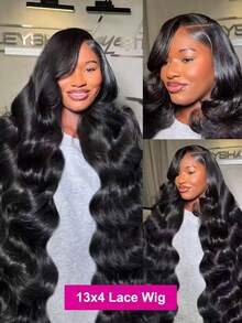 13x6 Body Wave Lace Frontal Human Hair Wigs HD Transparent 30 40 Inch 13x4 Lace Front Wig Remy Human Hair Wigs Curly Wave Style For Women Full Edges Pre-Plucked Lace Wig With Baby Hair Natural Looking - Natural Black - View 6