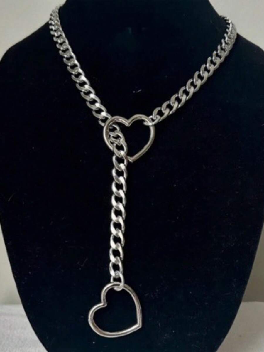 1pc Fashionable And Versatile Hollow Out Peach Heart Alloy Silver Necklace With Simple Style For Couples, Men And Women, Metal Silver Pendant Necklace Suitable For Gift Giving And Daily Wear - Bạc - Xem 1