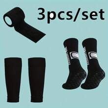 Set de 3 piezas: Calcetines de fútbol deportivos 38-45 (Hombres), Calcetines deportivos con gel antideslizante para balón, Calcetines de baloncesto y Vendas de compresión para piernas de deporte Set para adolescentes - Multicolor - Ver 3