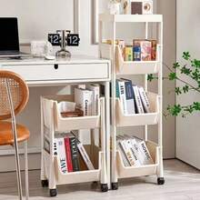 1PC 3/4-Layer Mobile Storage Rack With Wheels, Bathroom Rolling Utility Cart, Portable Bookshelf, Children's Toy Organizer, Simple Bookcase, Snack Storage And Organization, Vanity Cosmetic Gap Storage Rack, Kitchen Utensil Organizer, Multifunctional Plastic Serving Trolley For Home Bathroom, Kitchen, Living Room, Study Room, Suitable For Home Storage, Home Decor, Multifunctional Non-Drilling, Easy Installation (White) - White - View 3