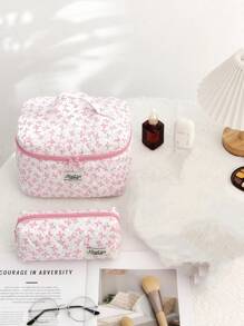 1 set di borse da viaggio e accessori composto da: 1 borsa per cosmetici con fiocco su sfondo bianco, 1 zaino da viaggio, 1 borsa per articoli da toeletta, 1 borsa per biancheria intima, 1 borsa per assorbenti igienici, custodia per cuffie, tappi per le orecchie, cuffie, caricabatterie, rossetto, cosmetici, profumo, prodotti per la cura della pelle, decorazione per la casa. Adatto per madri, studenti, donne, chiavi, regali per le vacanze