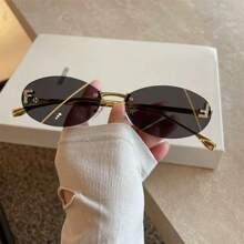1 Stück Damen rahmenlose ovale Metallbrille im Y2K-Stil, geeignet für Alltag, Outdoor, Urlaub, Straße, Fahren, Reise, Party