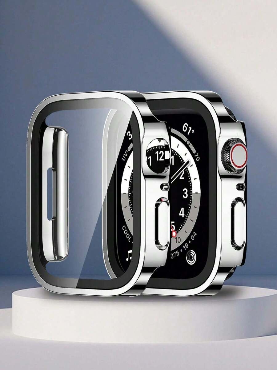Un estuche protector de vidrio templado ultradelgado de plata, fashionable y resistente a los golpes, compatible con los casos de en tallas 38/40/41/42/44/45/46/49mm y compatible con Series Ultra/SE/10/9/8/7/6/5/4/3/2/1, accesorio de estuche para smartwatch.