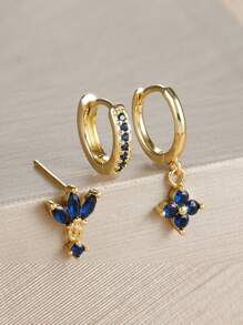 3 pièces Set de boucles d'oreilles pendantes à la mode avec zirconium orange pour femmes. Boucles d'oreilles à fleurs pendantes en acier inoxydable. Bijoux de piercing