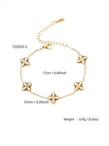 TONSI 1 Set Elegant Charming Korean Luxury Minimalist Stainless Steel 18K Gold Plated Artificial Zirconia Four-Leaf Clover Flower Diamond Jewelry Set, Suitable For Beach, Holiday, Travel, Work, Daily Party Wear For Women - Multicolor - View 8