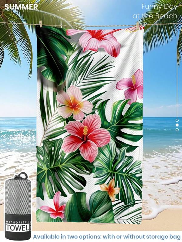 1pc Printed Beach Towel, Colorful Flowers Pattern Swim Towel, Bath Towel, Fashion Style Beach Towel, Super Absorbent Bath Towel