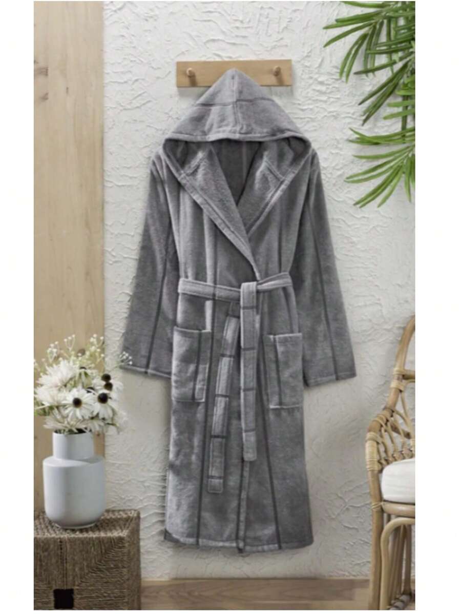 Bata de baño unisex con capucha de terciopelo unicolor - 100% algodón pequeño (58x115 cm) - mediano (62x150 cm), grande (66x125 cm). - XL (70x130 cm);