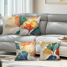 4 pièces Housse de coussin imprimée de feuilles de ginkgo