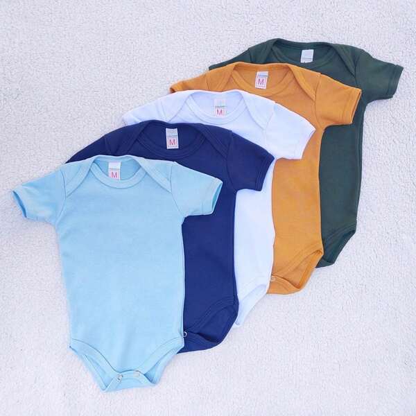 Kit 5 Bodys Bebê Masculino (AzulBB/Marinho/Branco/Caramelo/Militar) Suedine