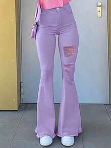 Women's Jeans, Y2K Fashion Women's Wear, Flared Pants, Fashionable And Sexy, Form-Fitting Skinny Jeans, Mid-Waist > No Elasticity, Cocktail Party, Party, Christmas, Nightclub, Banquet, Film Festival, Cinema, Dance Party, Cocktail Party, Bar, Wedding, Graduation Ceremony, Back-To-School, Birthday Party, Rebellious Girl, Festival-Themed Party, Outwear, Street Fashion, Fashion Show, Date, Easter, Going Out To Work At University, School, Village, Concert, Street Girl, Young Girl, Country Outfits For Women, Best Outwear For Women, Women's Vacation Clothing, Country Concert Outfit, Country Outfits For Women, Streetwear, Concert Outfit For Women, Boho Women's Clothing, Country Concert Outfit, Concert Outfits, Vaquera Outfit, Y2k Clothes, Women's Club Outfits, Y2k Women's Clothes, Women's Clothing, Country Concert Outfit For Women - 紫色 - 查看 3
