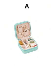 1 件旅行珠宝盒，小型 PU 皮革珠宝收纳盒，适合女士和女孩，双层便携式迷你旅行盒，用于存放耳环、戒指、项链 - 首飾盒 - 查看 15