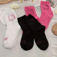 Sanrio 3 Pairs Of Cute Hello Kitty Midtube Socks - Soft, Breathable And Comfortable Japanese Style Women's Stockings And Socks With Cute Cartoon Character Designs Soft, Breathable, Comfortable Mid-Tube Socks Breathable And Comfortable, Machine Washable - Multiple Roles, Suitable For All Seasons, Stylish Socks, Suitable For Outdoor Sneakers, Great Travel Accessories For Outdoor Wear, Gifts For Friends And Couples