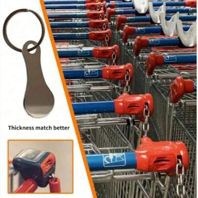 1个升级版2.8毫米厚不锈钢超市手推车硬币钥匙扣，加厚设计，重1磅，更适合英国等欧洲国家，钥匙圈吊坠，无需硬币，方便实用。