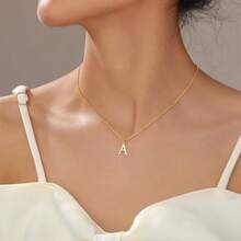 Initial Letter Necklace Stainless Steel Gold + Velvet Bag Cute Pendant Delicate Gift - U - Xem 9