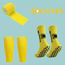 Set de 3 piezas: Calcetines de fútbol deportivos 38-45 (Hombres), Calcetines deportivos con gel antideslizante para balón, Calcetines de baloncesto y Vendas de compresión para piernas de deporte Set para adolescentes - Multicolor - Ver 8