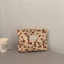1 pezzo Borsetta per trucco, bella con motivo floreale a rose, portapennelli, porta cancelleria, pochette multifunzionale con zip, borsetta cosmetica portatile, porta medicinali, salviette e tessere, confezione regalo, borsa da toilette, custodia per cosmetici da donna, per contenere rossetti, pennelli da trucco, prodotti per la cura della pelle, telefono cellulare, monete, piccoli articoli, per uso domestico, da viaggio, per vacanze e scuola, per spiaggia, bagno, camera da letto, grande capacità