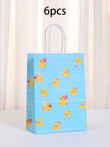 6/12 pièces Sacs en papier jaunes avec poignées, sacs cadeaux de canard en caoutchouc pour bonbons, fêtes, anniversaires. Fournitures de fête de canard bleu - Multicolore - View 15