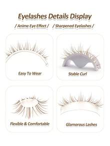Rikuaild 5 Pairs Cartoon Style False Eyelashes, Brown, Anime Style, Very Natural Like Mink Lashes, Lightweight & Soft, Transparent Band, Reusable - Bulu Mata Manga Runcing - View 4