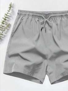 1pc Men's Athletic Drawstring Shorts,Breathable Sports Training 3/4 Pants With Pockets & Reflective Print, Suitable For Daily Workout & Outdoor Activities - Light Grey - View 5