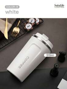 1pc 380ML Reusable Stainless Steel Coffee Cup, Portable Travel Mug, Leak-Proof Insulated Water Bottle For Office & Car Back To School