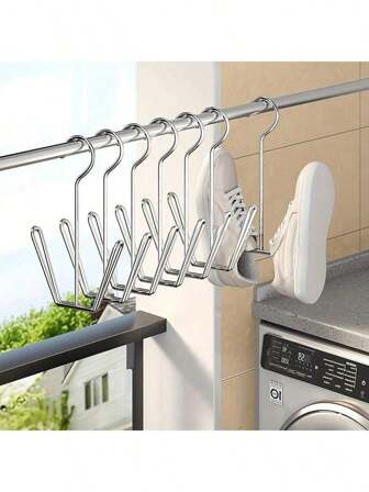 4 piezas Estante para Secar Zapatos, Percheros de Acero Inoxidable para Zapatos para el Hogar, Percheros de Acero Inoxidable - paquete de 2/4, Estante Ahorrador de Espacio de Metal con Ganchos para Organización de Armario, Construcción de Metal Sin Acabar Duradera, a Prueba de Agua y Resistente a la Oxidación, Fácil de Montar, Accesorio Versátil para Almacenamiento de Calzado para el Hogar y la Lavandería