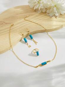 Mgyi 金色铜时尚高端奢华复古女士珠宝套装，18K 镀金优雅奢华方形设计项链、耳环、戒指，适合尼日利亚、迪拜、中东、沙特阿拉伯新娘婚礼、日常佩戴、结婚周年纪念礼物、万圣节送给朋友的礼物